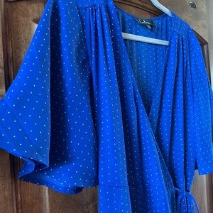 Farah Royal Blue Print Midi Wrap Dress